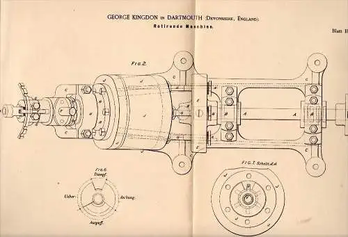 Original Patentschrift - George Kingdon in Dartmouth , Devonshire , 1886 , rotating machine , pump , Devon !!!
