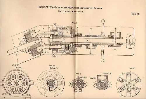 Original Patentschrift - George Kingdon in Dartmouth , Devonshire , 1886 , rotating machine , pump , Devon !!!