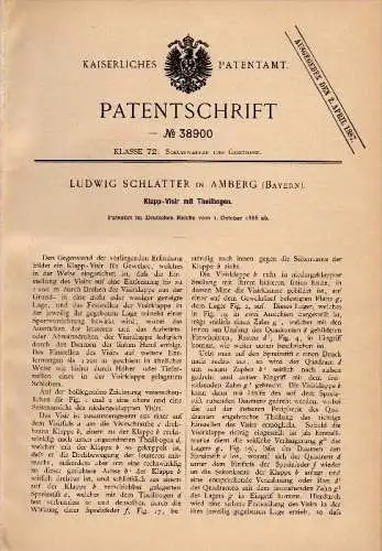 Original Patentschrift - Ludwig Schlatter in Amberg i. Bayern , 1886 , Klapp - Visier für Gewehr , Schützenzunft , Jagd