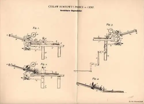 Original Patentschrift - Ceslaw Rymtowtt - Prince in Genf , 1898 , Bogenabheber für Druckerei , Buchdruck , Druck !!!