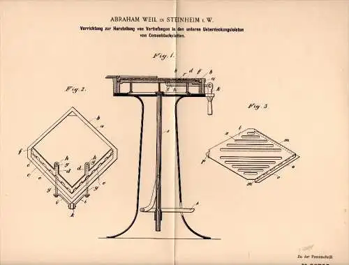 Original Patentschrift -A. Weil in Steinheim i.W. ,1894 , Apparat für Cementdachplatten , Dach , Dachdecker , Dachziegel