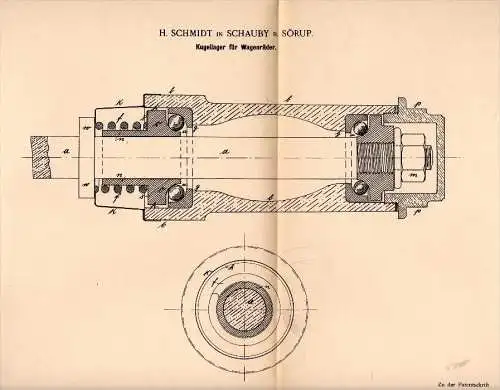 Original Patentschrift - H. Schmidt in Schauby b. Sörup , 1898 , Kugellager für Wagenräder , Wagenbau , Kutsche !!!