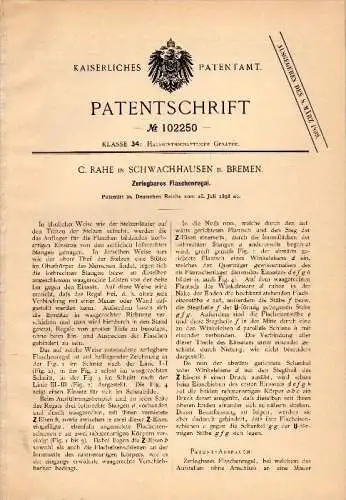 Original Patentschrift - C. Rahe in Schwachhausen b. Bremen , 1898 , zerlegbares Flaschenregal , Regal , Lagerung , Wein