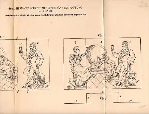 Original Patentschrift - mehrteilige Luxuskarte , plastisch , 1895, Hermann Schött in Rheydt , Postkarte , Ansichtskarte