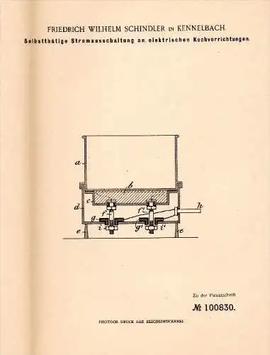 Original Patentschrift - F.W. Schindler in Kennelbach b. Bregenz , 1898 , Stromschaltung für Kochapparat !!!