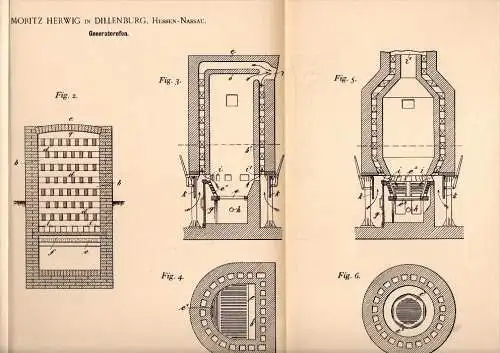 Original Patentschrift - Moritz Herwig in Dillenburg b. Gießen , 1896 , Generatorofen , Feuerung , Heizung , Heizungsbau