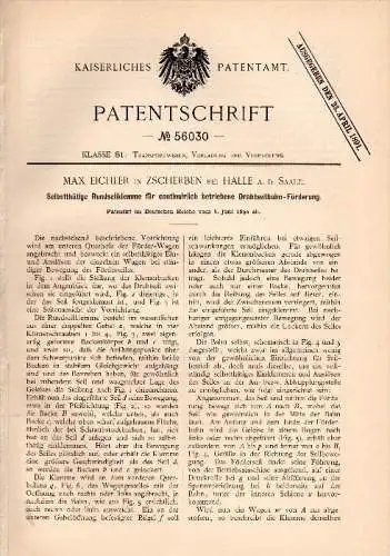 Original Patentschrift - Max Eichler in Zscherben b. Teutschenthal , 1890 ,  Rundseilklemme für Drahtseilbahn , Seilbahn