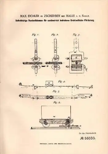 Original Patentschrift - Max Eichler in Zscherben b. Teutschenthal , 1890 ,  Rundseilklemme für Drahtseilbahn , Seilbahn