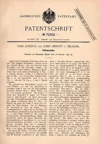 Original Patentschrift - C. Lorentz und J. Linhart in Neusohl / Banská Bystrica ,1893 , Füllfederhalter , Füller , Faber