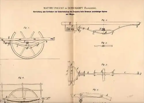 Original Patentschrift - M. Pauzat dans Donchampt , 1888 , Appareil contre la surcharge de voiture , Courcy aux Loges !!