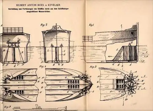 Original Patentschrift - Hubert Anton Boes in Kevelaer , 1898 , Wasserstromausstoß zur Schiff - Fortbewegung , Schiffbau