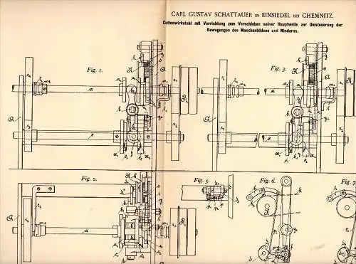 Original Patentschrift - Carl Gustav Schattauer in Einsiedel b. Chemnitz , 1891 , Cotton - Wirkstuhl , Strickerei !!!