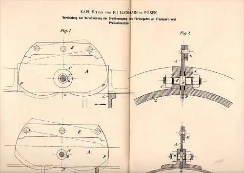 Original Patentschrift - Karl Ritter von Rittershain in Pilsen / Plzen , 1890 , Apparat für Transportschnecke !!!