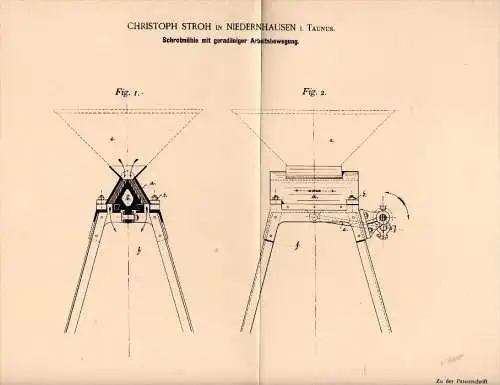 Original Patentschrift - Ch. Stroh in Niederhausen i. Taunus , 1894 , Schrotmühle , Mühle , Müller , Landwirtschaft !!!