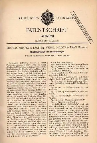 Original Patentschrift - Th. Milota in Taus / Domažlice , 1895 , Plombe für Eisenbahn , Waggon , Prag / Praha !!!