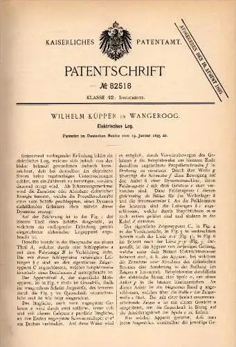 Original Patentschrift - Wilhelm Küpper in Wangerooge , 1895 , elektrisches Log , Schiffbau , Wangeroog !!!