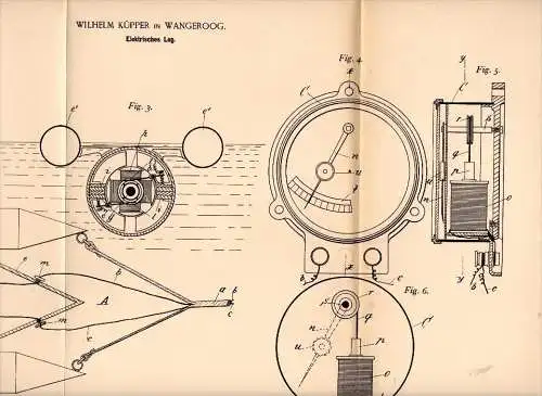 Original Patentschrift - Wilhelm Küpper in Wangerooge , 1895 , elektrisches Log , Schiffbau , Wangeroog !!!