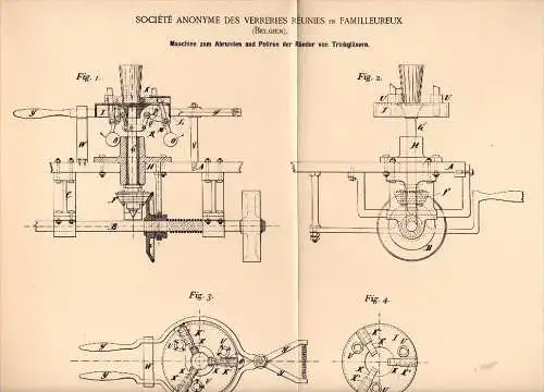 Original Patentschrift - Société Anonyme de Verreries Réunies in Familleureux , 1894 , Maschine für Gläser , Glas !!!