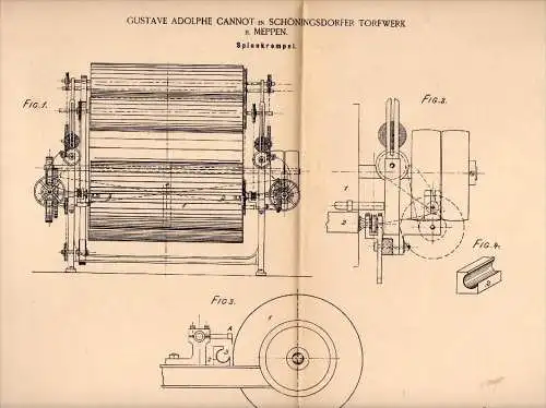 Original Patentschrift - G.A. Cannot in Torfwerke Schönighsdorf / Twist , 1894, Spinnkrempel , Spinnerei , Meppen , Torf