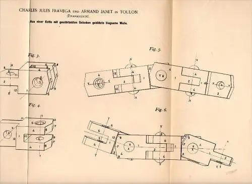 Original Patentschrift - Ch. Fravega und A. Janet in Toulon ,1894, arbre flexible à partir des articulations de la chaîn