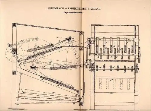 Original Patentschrift -J. Gundelach in Krimmziegelei b. Krusau / Krusa ,1898, Flegel - Dreschmaschine , Agar , Aabenraa