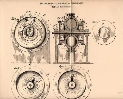 Original Patentschrift - Ludwig Piening in Elmshorn , 1898 , rotierende Dampfmaschine !!!