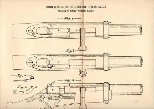 Original Patentschrift - John d`Arcy-Irvine in Howth , Dublin ,1891, Fuse for rifle, weapon, military, hunting , ireland