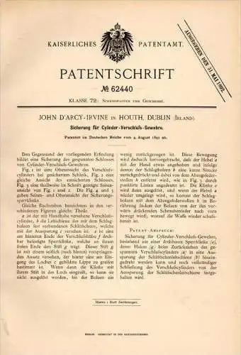 Original Patentschrift - John d`Arcy-Irvine in Howth , Dublin ,1891, Fuse for rifle, weapon, military, hunting , ireland