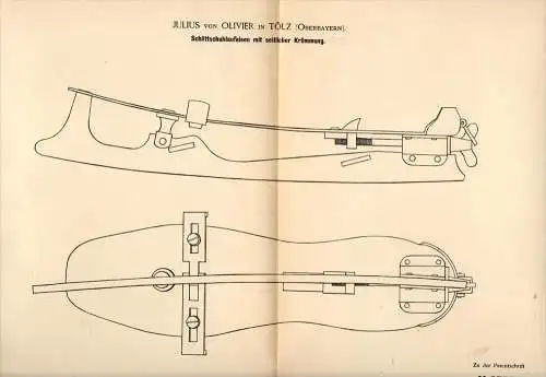 Original Patentschrift - Julius von Olivier in Tölz , 1890 , Schlittschuh - Laufeisen , Eislauf , Eiskunstlauf !!!