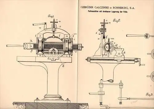 Original Patentschrift - Gebr. Galczinski in Ronneburg , 1894 , Feilmaschine , Metallbau , Feile , Thüringen !!!