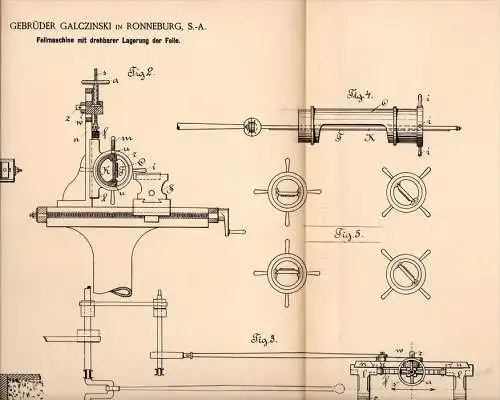 Original Patentschrift - Gebr. Galczinski in Ronneburg , 1894 , Feilmaschine , Metallbau , Feile , Thüringen !!!