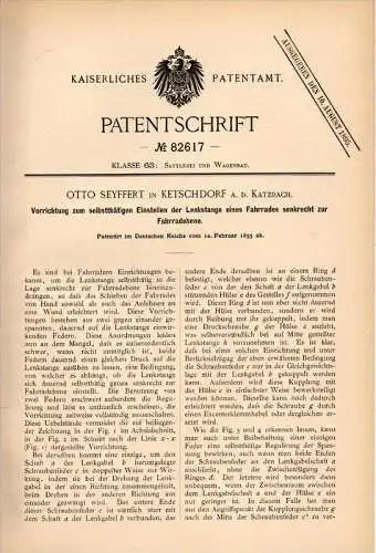 Original Patentschrift - O. Seyffert in Ketschdorf a.d. Katzbach , 1895 , Lenkstange für Fahrrad , Kaczawa , Kaczorów !!