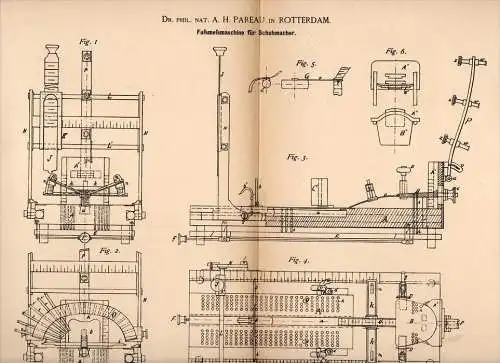 Original Patentschrift - Dr. Phil. Nat. A.H. Pareau in Rotterdam , 1886 , Meßmaschine für Schuhmacher , Schuhe !!!