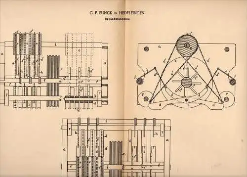 Original Patentschrift -  G.F. Funck in Hedelfingen b. Stuttgart , 1886 , Dreschmaschine , Landwirtschaft !!!