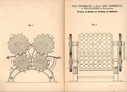 Original Patentschrift - P. Steinbrecht in Wallhausen am Kyffh., 1890 , Maschine für Hohlkörper , Ostereier , Karamel !!