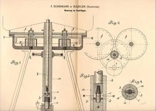 Original Patentschrift - F. Dohrmann in Sulingen b. Diepholz , 1889 , Neuerung an Centrifugen , Trockner !!!