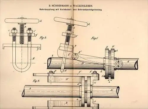 Original Patentschrift - B. Hühnermann in Wackersleben b. Hötensleben , 1890 , Rohrkupplung , Maschinenbau , Klempner !!