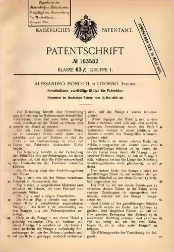 Original Patentschrift - A. Monotti in Livorno , 1906 , Supporto per la bicicletta , bicycle !!!