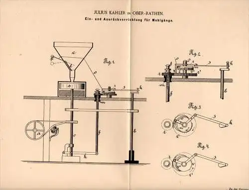 Original Patentschrift - J. Kahler in Rathen i. Sa., 1894 , Apparat für Mahlgänge , Mühle , Mühlstein , Müller !!!