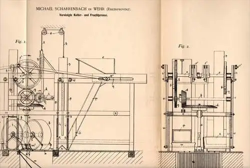 Original Patentschrift - M. Scharrenbach in Wehr b. Ahrweiler , 1893, Kelter und Fruchtpresse , Presse , Wein , Brauerei