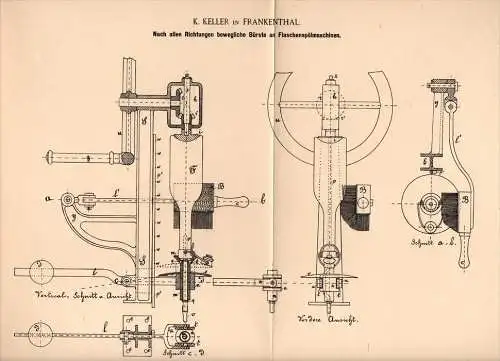 Original Patentschrift - K. Keller in Frankenthal , 1893 , Apparat für Flaschen - Spülmaschine ,  !!!