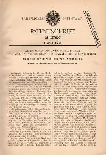 Original Patentschrift -M. van den Heuvel in Gangelt b. Geilenkirchen ,1900, Maschine für Stroh , Landwirtschaft , Agrar