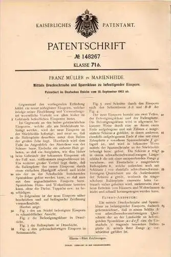 Original Patentschrift - F. Müller in Marienheide b. Köln , 1902 , Eissporn für Schuhe bei schnee und Eis , Schuster !!!