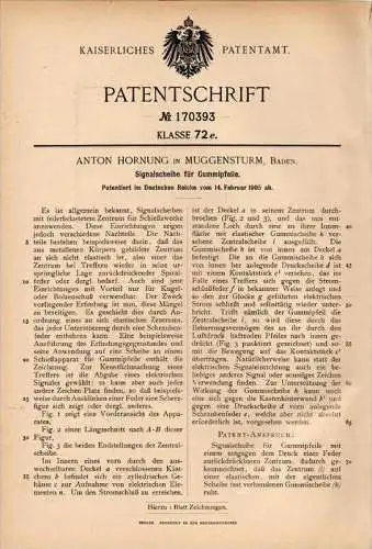 Original Patentschrift - A. Hornung in Muggensturm i. Baden., 1905 , Signalscheibe für Pfeile , Schießen , Schützenzunft