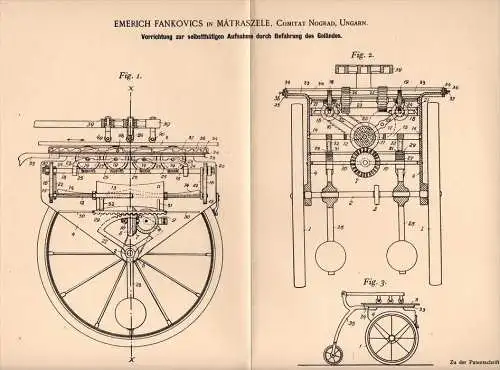 Original Patentschrift - E. Fankovics in Mátraszele , Ungarn , 1901 , Apparat zur Befahrung von Gelände !!!