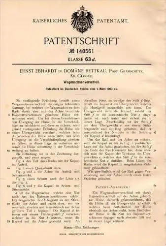 Original Patentschrift -E. Ebhardt in Rettkau / Rettkowen b. Glogau ,1903, Verschluß für Wagen , Automobile , Gramschütz