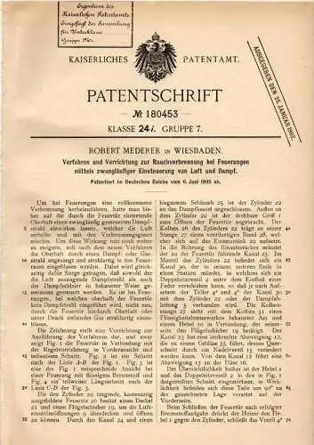 Original Patentschrift - R. Mederer in Wiesbaden , 1905 , Rauchverbrennung bei Feuerung , Heizung , Heizungsbau !!!