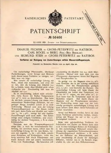 Original Patentschrift - E. Pechnik in Groß Peterwitz b. Ratibor , 1890, Zuckerreinigung, Pietrowice Wielkie , Racibórz