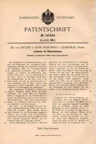 Original Patentschrift - Dr. von Tietzen in Pianowko b. Czarnikau / Czarnków , 1902 , Halter für Weihnachtsbaum !!!