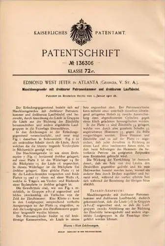 Original Patentschrift - Machine gun with rotating cartridge - box , 1901 , E. Jeter in Atlanta , Georgia ,USA !!!